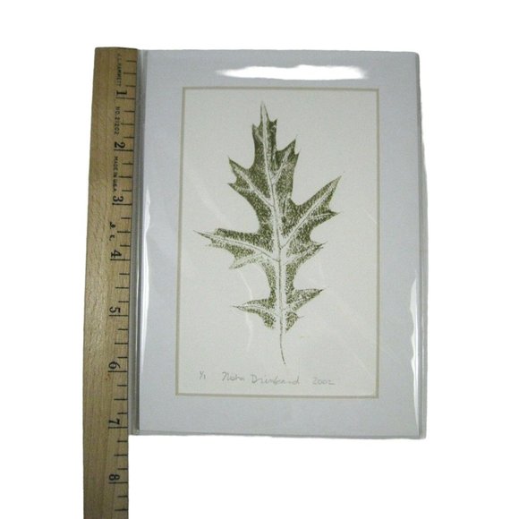 Print Leaf Color Decor Monoprint Botanical 5 x 7 In Green Leaves Mat Matted Oak - Picture 3 of 4